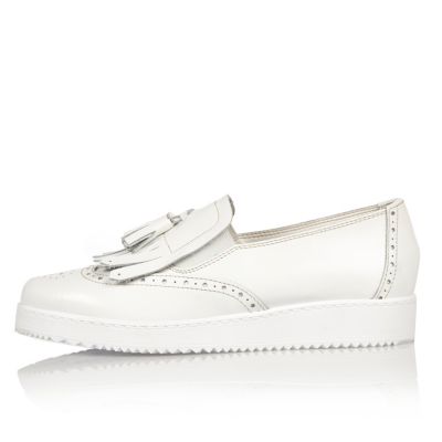 White leather platform loafers